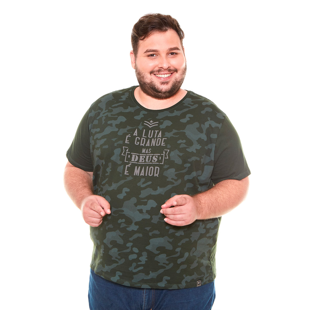 Camiseta Plus Size A luta é grande mas Deus é maior MSP9905 - Verde  