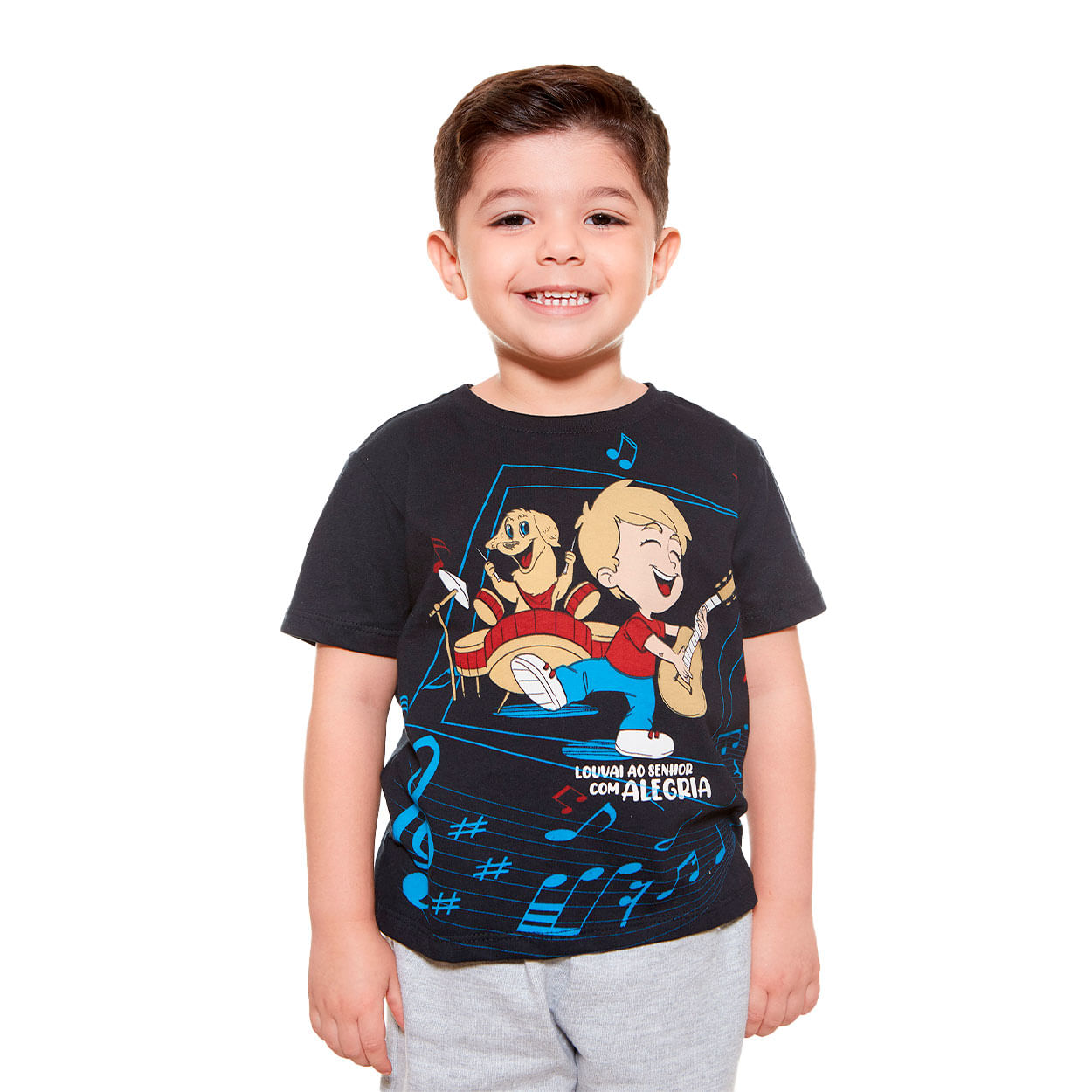 Conjunto infantil Louvai ao Senhor com alegria AKJ9551 - Preto / Mescla  