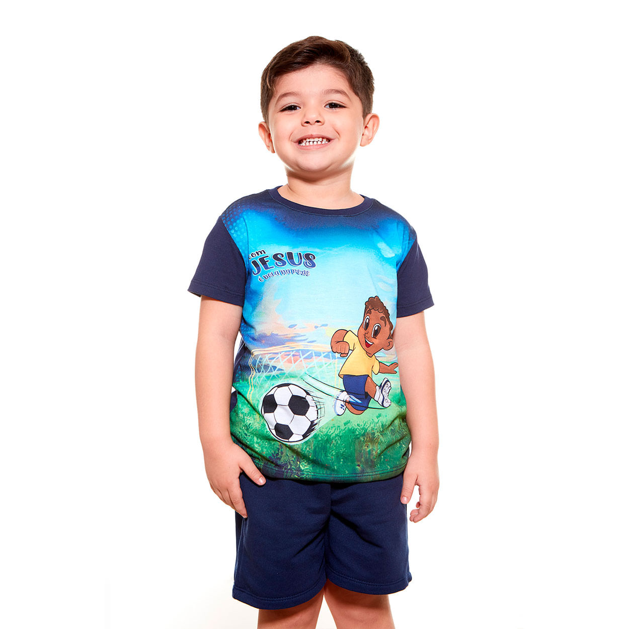 Conjunto infantil Com Jesus é Bola na Rede AKJ9617 - AZ Marinho  