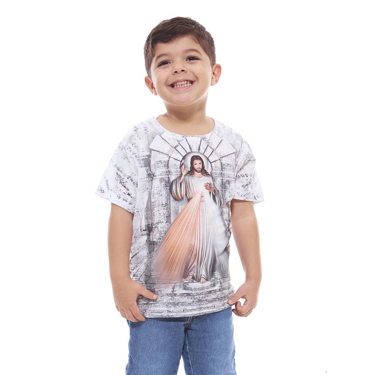 Camiseta infantil Jesus Misericordioso Unissex DV9890 - OUTLET - Branco  