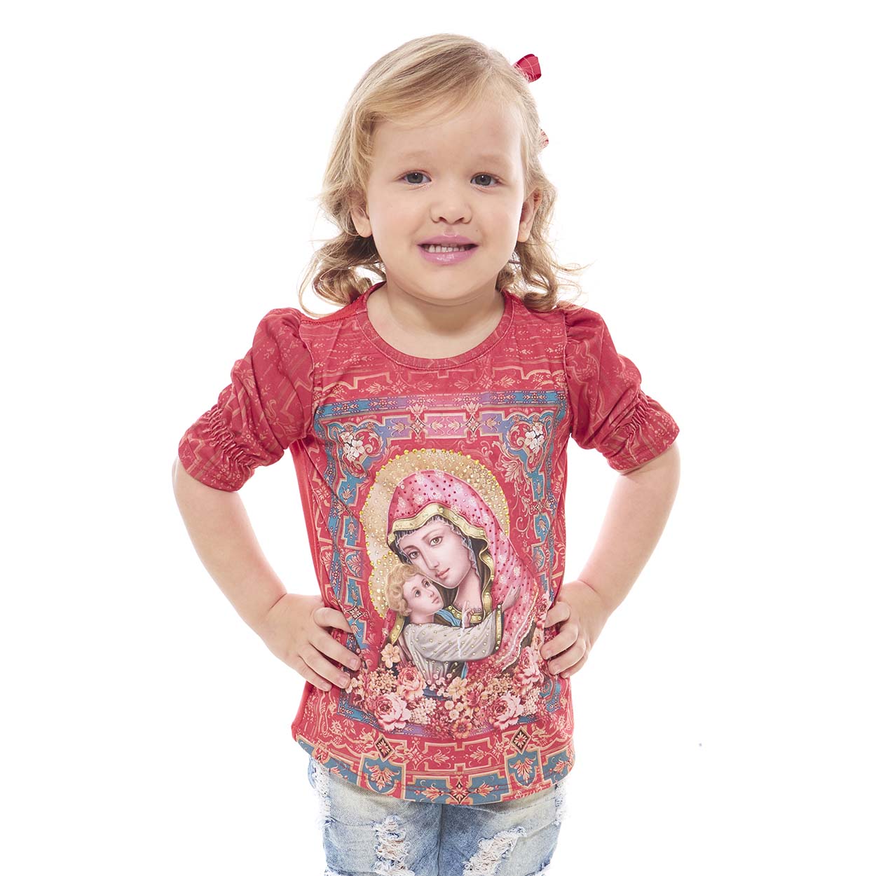 Baby look infantil Mãe Imaculada FS11043 - Rosa Goiaba  