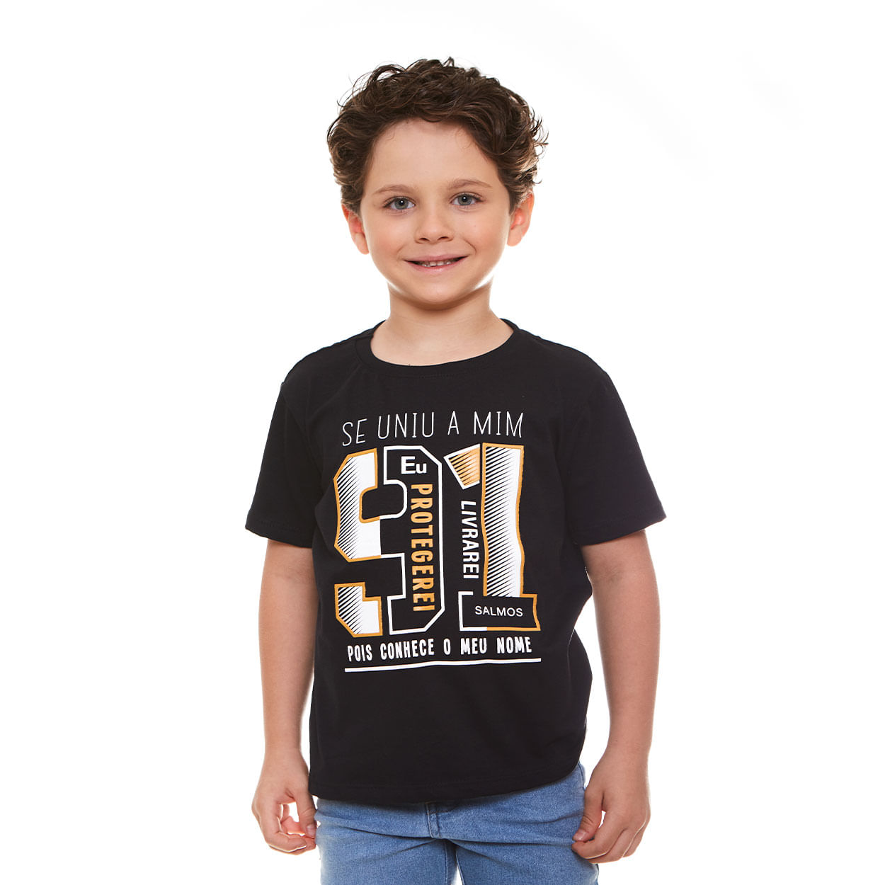 Camiseta Infantil Se uniu a mim,Eu protegerei,livrarei,pois conhece Meu nome MS9433 - Outlet - Preto  