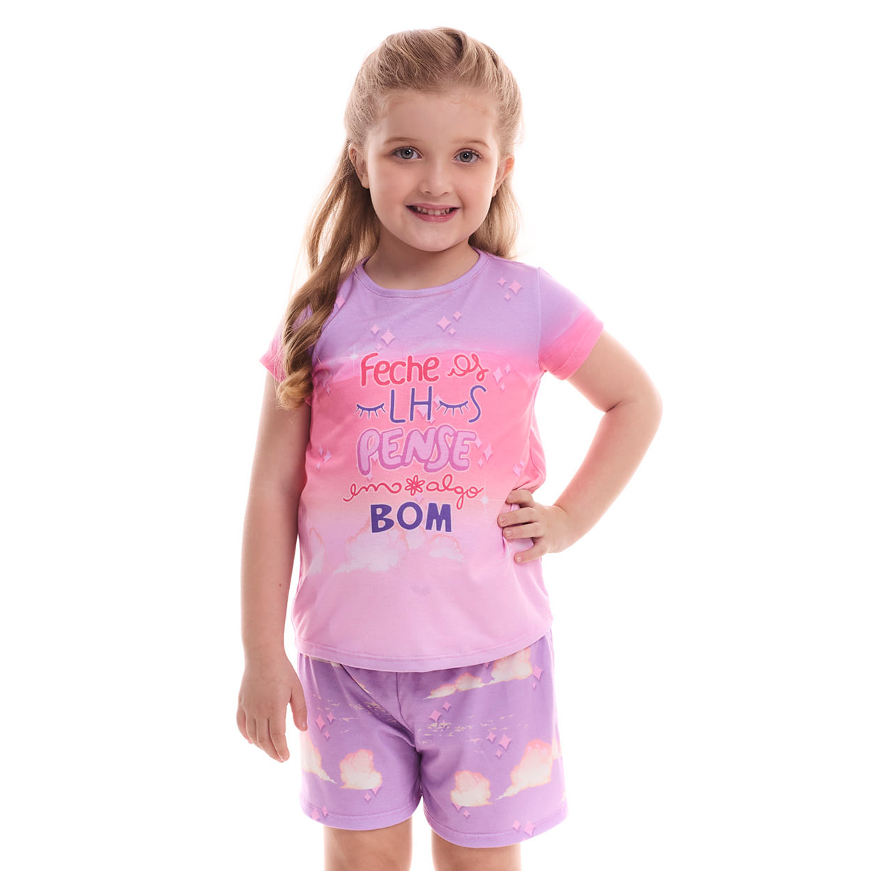 Pijama Infantil Feche os olhos e Pense em algo Bom PJ8066 - Rosa  