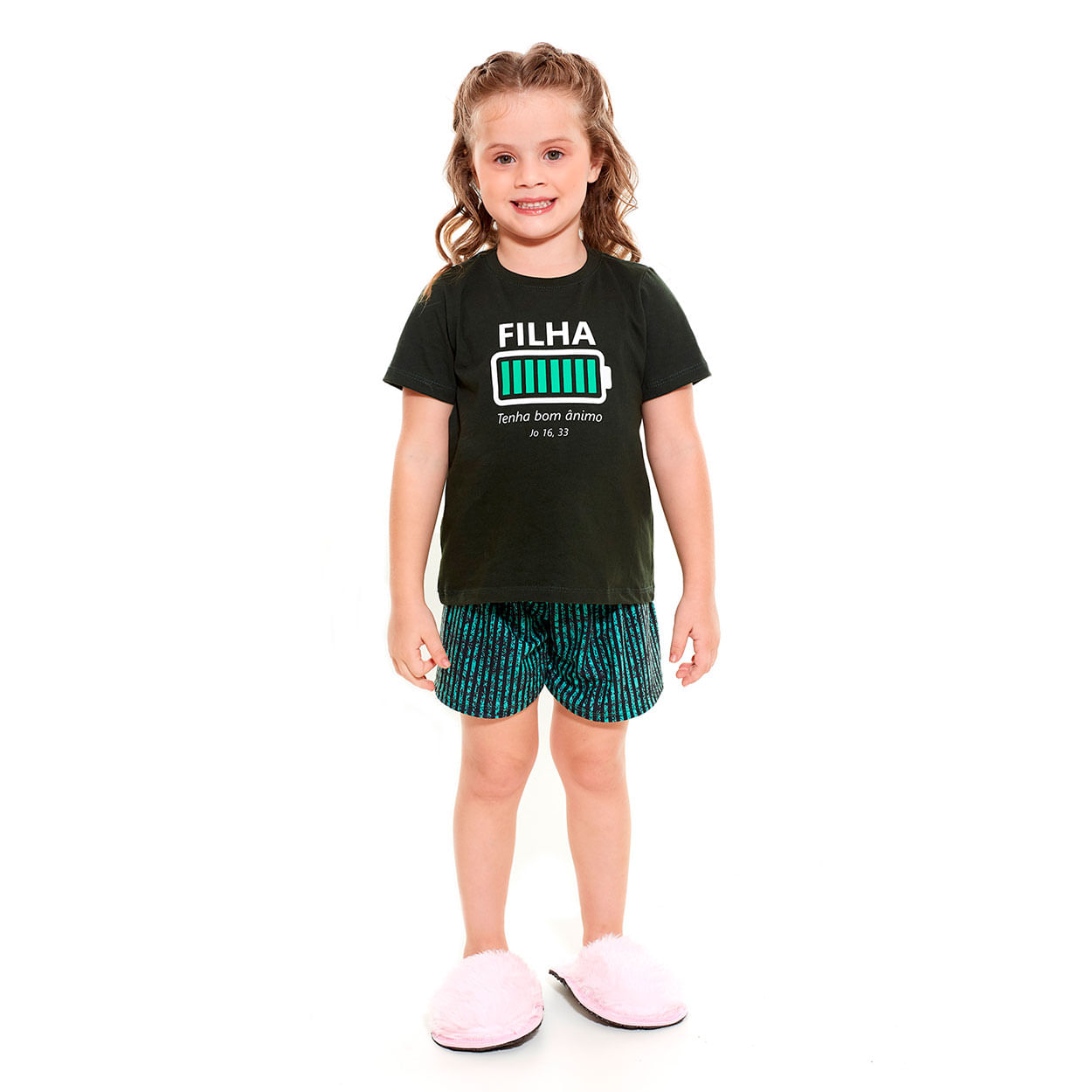 Pijama infantil Filha tenha bom ânimo Jo 16,33 PJ9718 - Verde  