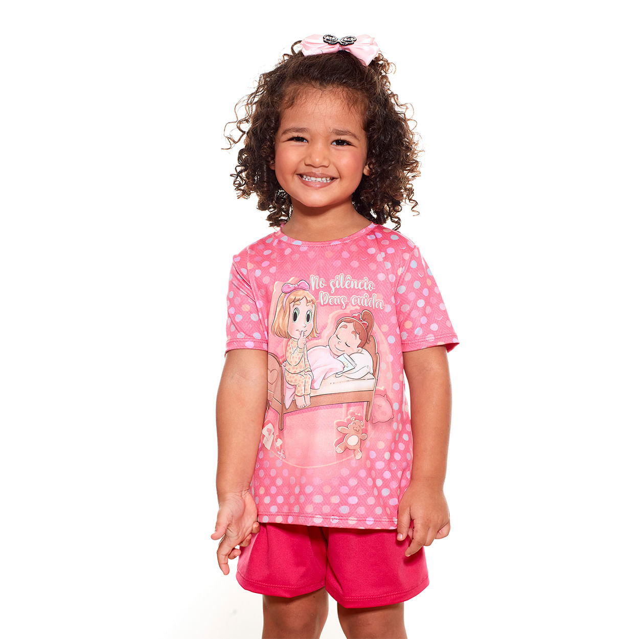 Pijama infantil No silêncio Deus cuida PJ9878 - Rosa Pink  