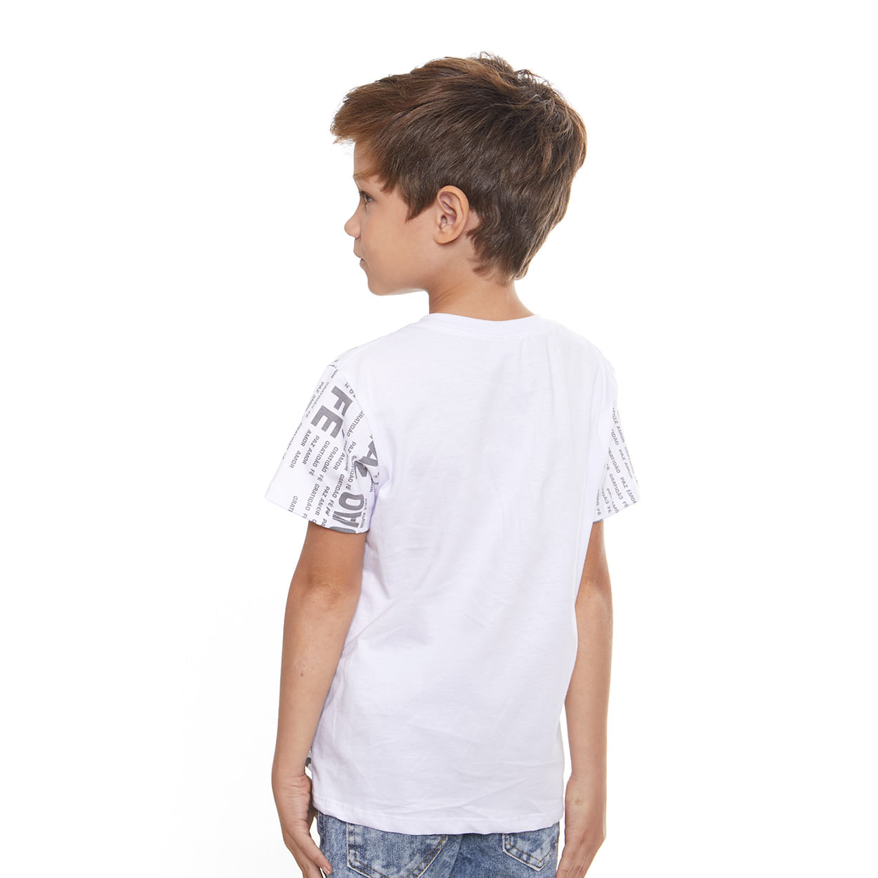 Branco  - Camiseta Infantil Amor, Fé, Gratidão e Paz MS11834