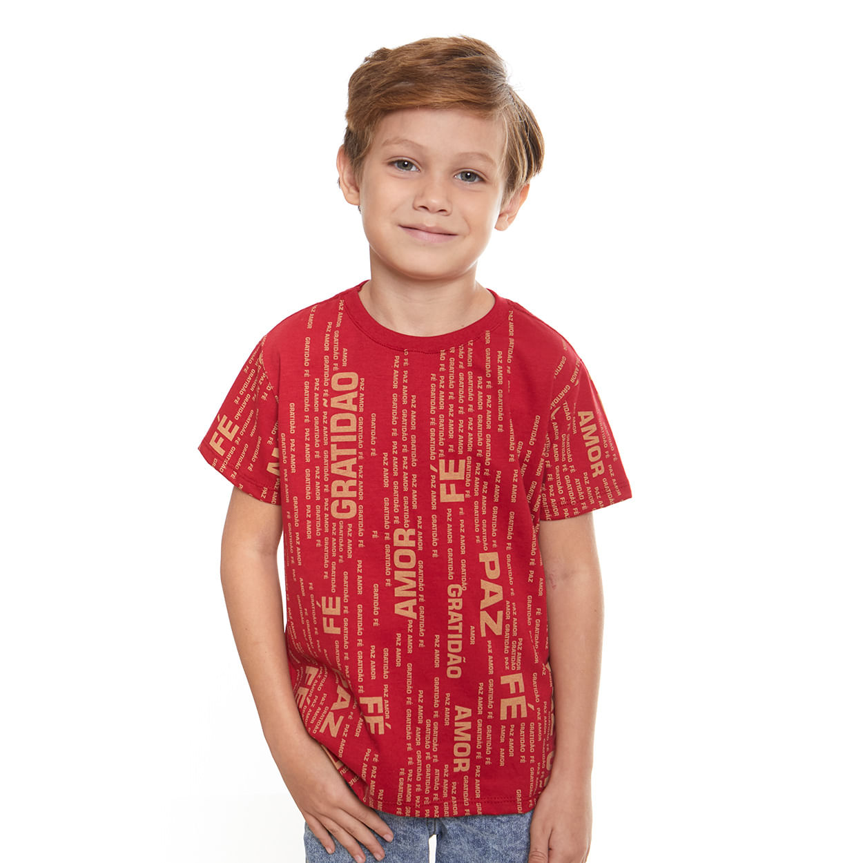 Vermelho cereja  - Camiseta Infantil Amor, Fé, Gratidão e Paz MS11834
