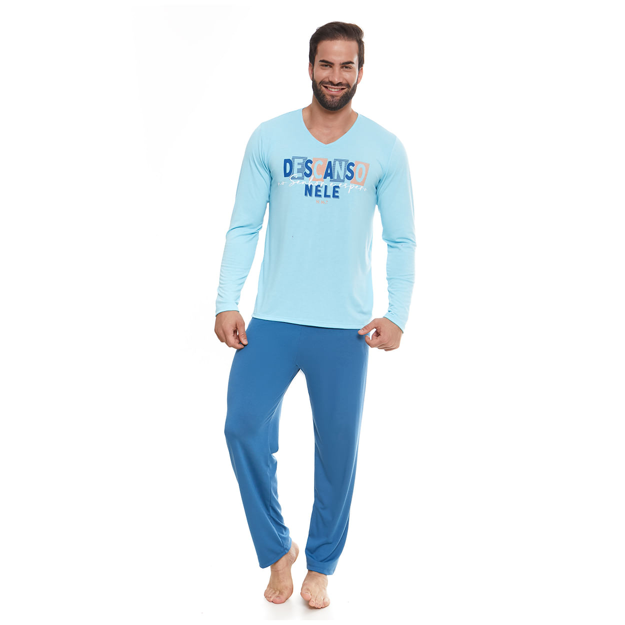 Pijama Masculino Descanso no Senhor e espero nele PJ11551 - Azul  