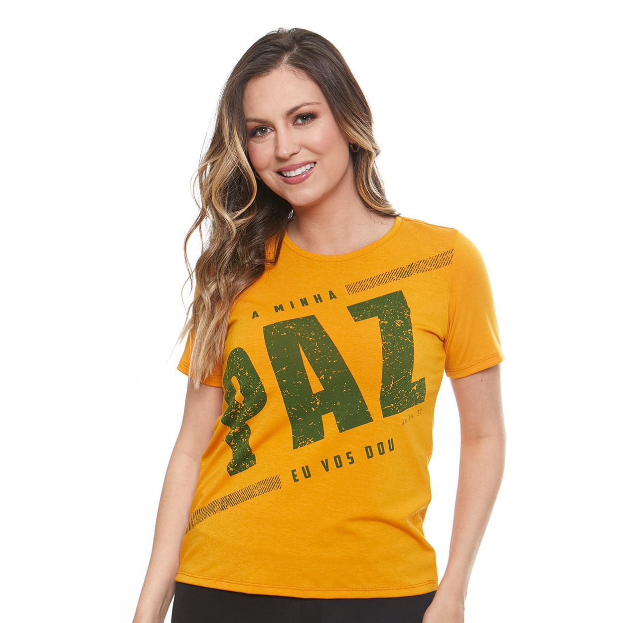 Baby Look A Minha Paz Eu Vos Dou MS11406 - Amarelo Mostarda  