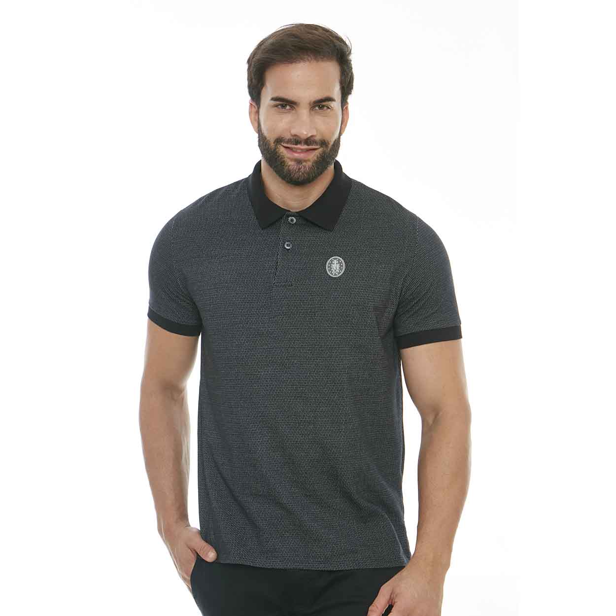 Preto  - Camiseta Gola Polo Medalha da Graça GMP11305