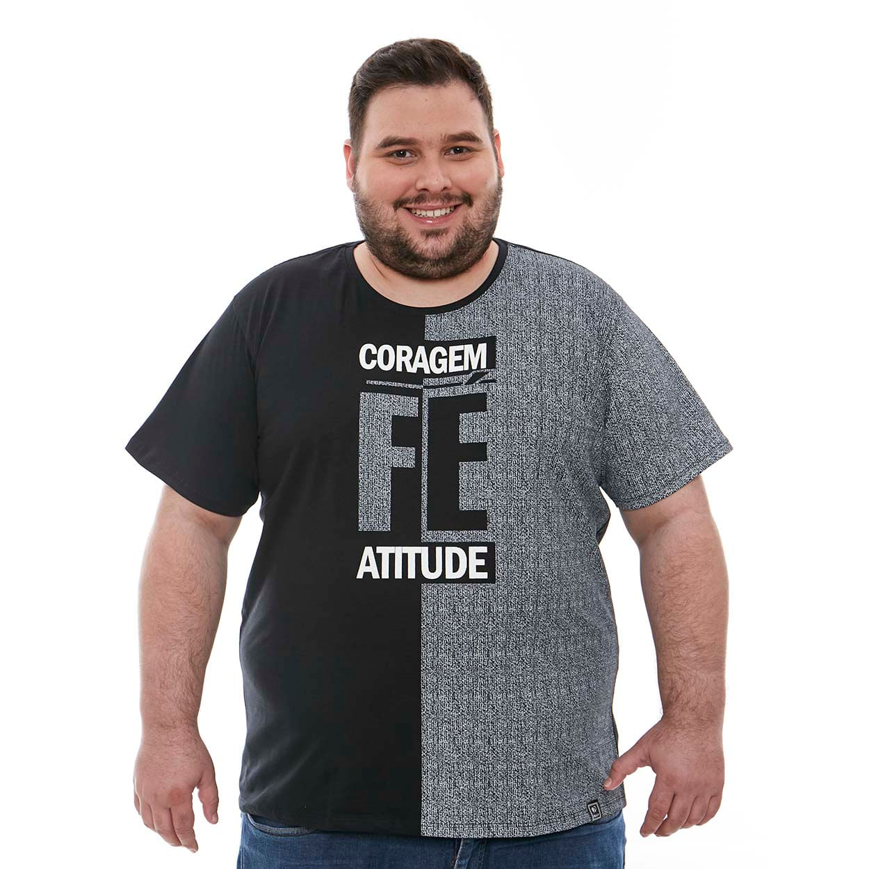 Camiseta Plus Size Coragem Fé Atitude MSP11733 - Preto  