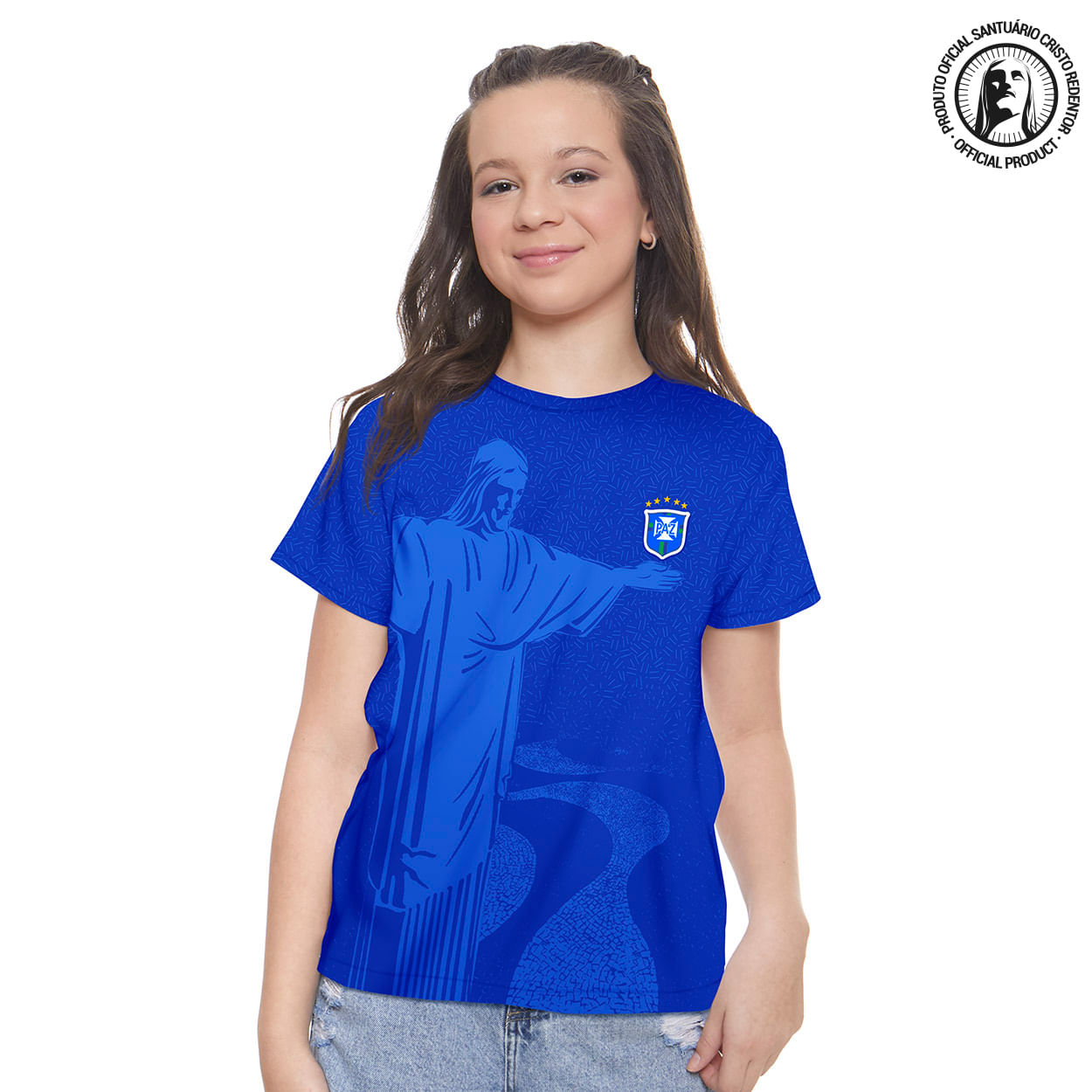 Camiseta Infanto Juvenil Cristo Redentor MS11698 - Azul  