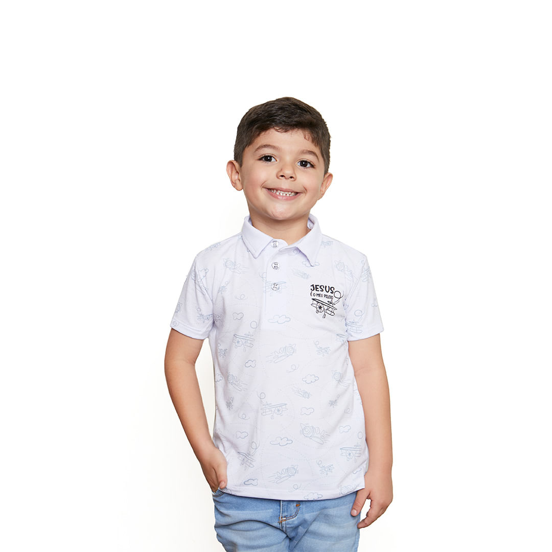 Branco  - Camiseta Gola Polo infantil Jesus é o meu piloto GMP9679