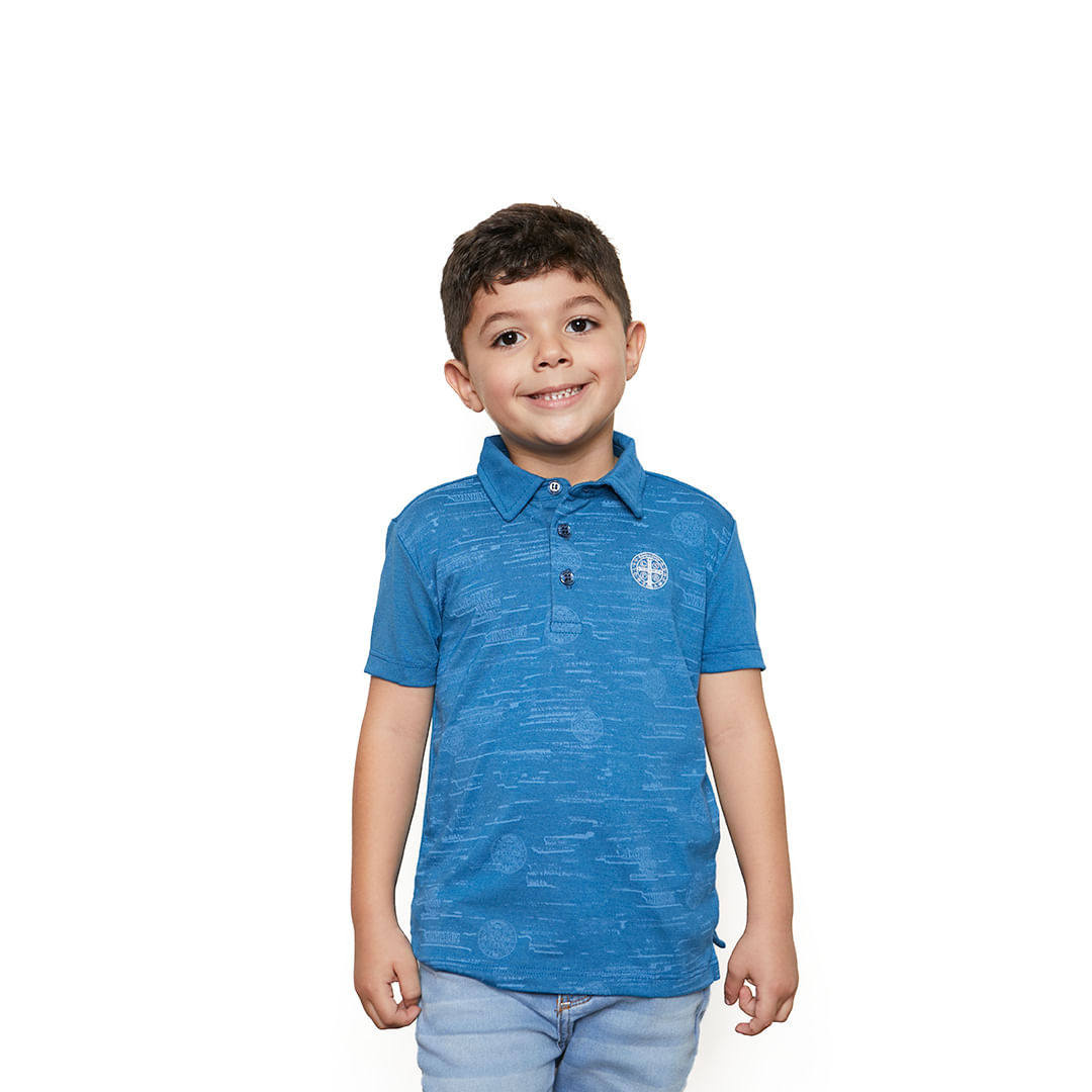 Camiseta Gola Polo infantil medalha de São Bento GMP9680 - Azul  