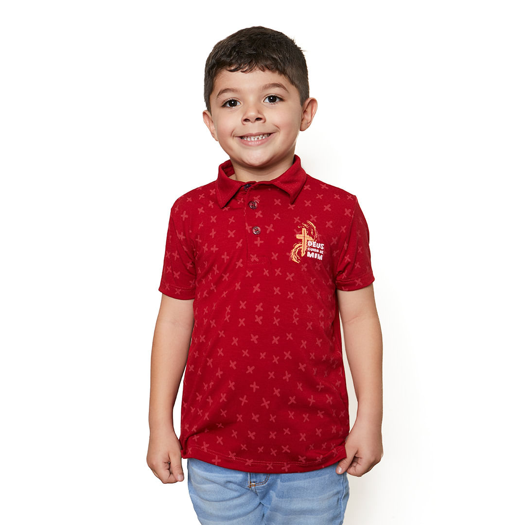 Camiseta Gola Polo infantil Deus cuida de mim GMP9686 - Vermelho cereja  