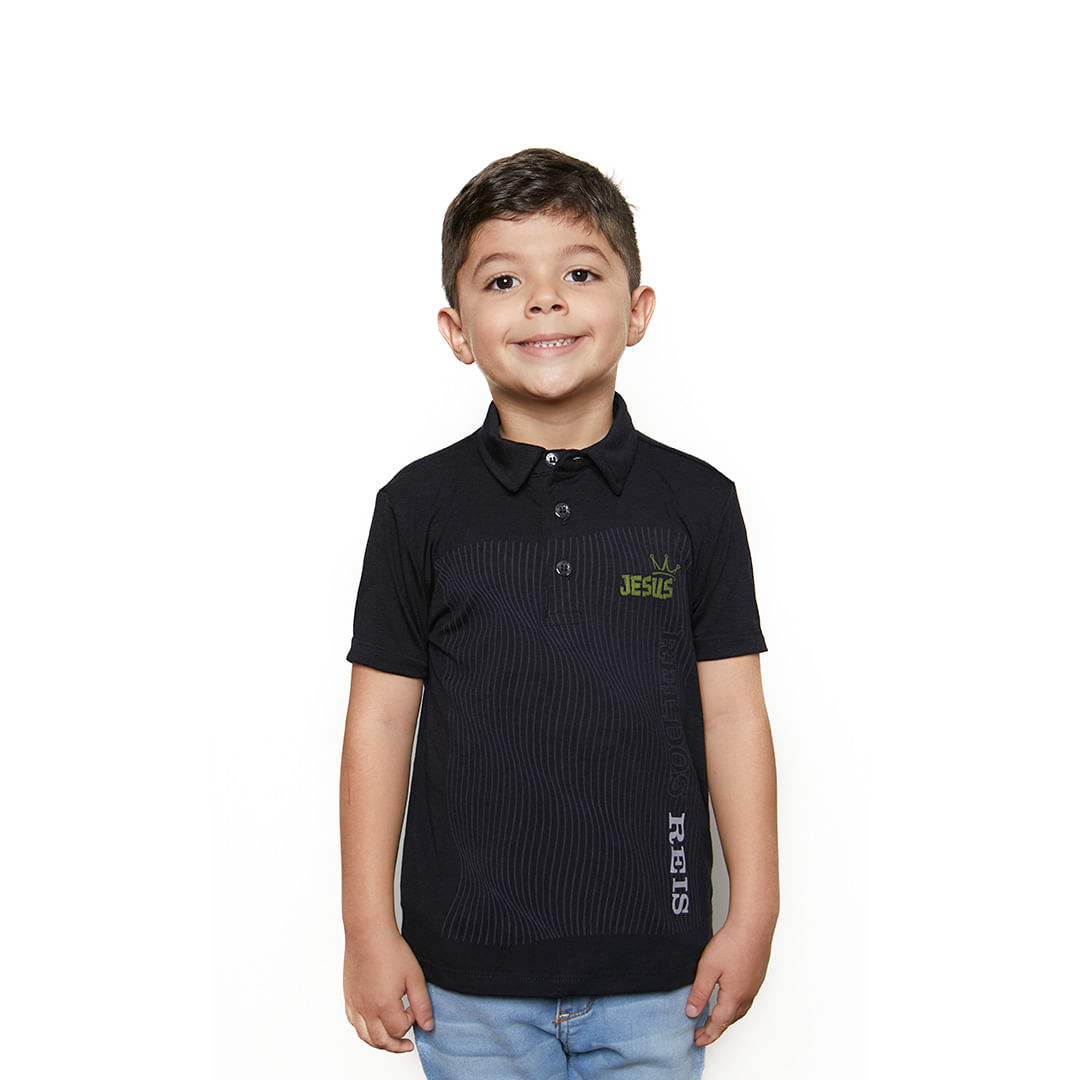 Camiseta Gola Polo infantil Jesus Rei dos Reis GMP9688 - Preto  