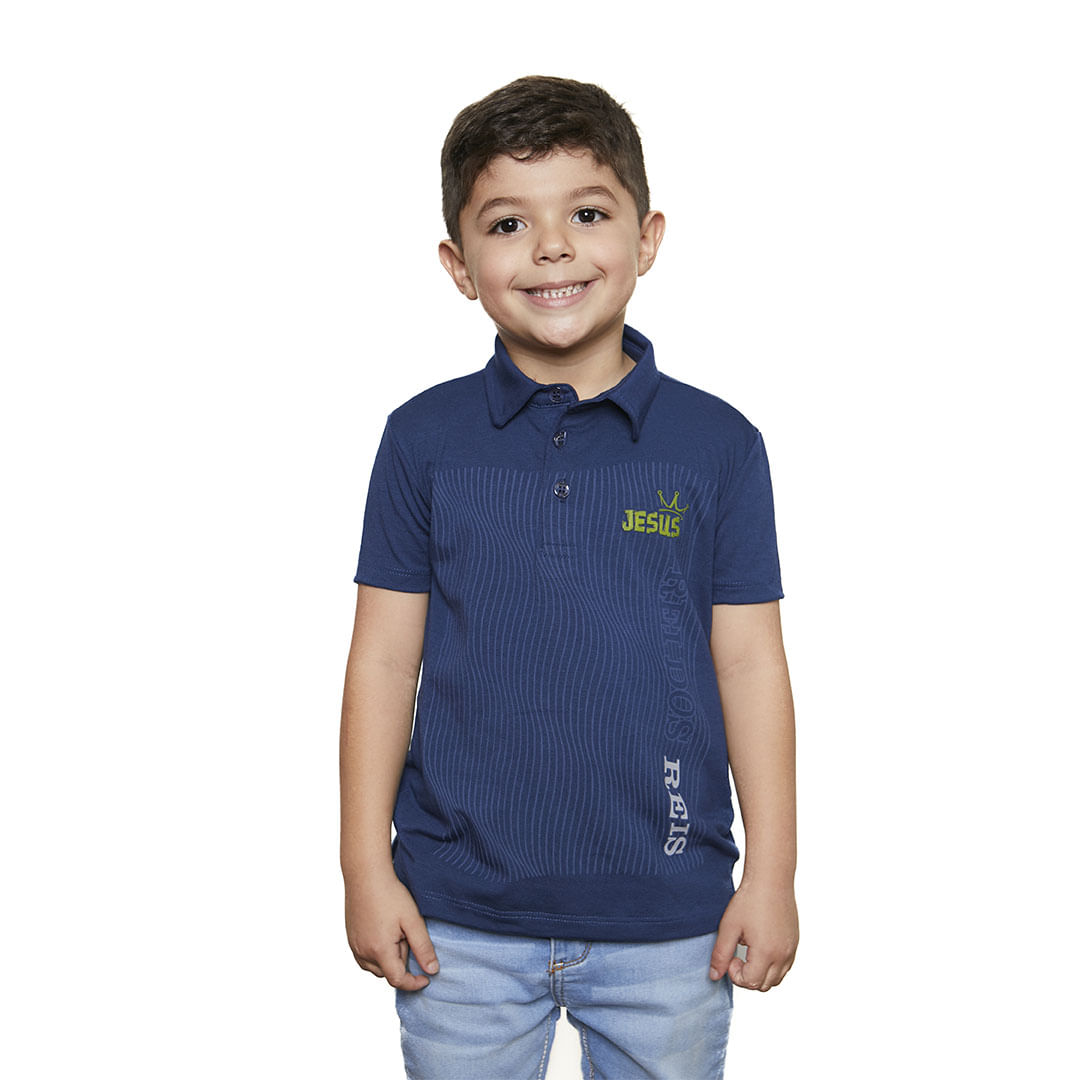 Camiseta Gola Polo infantil Jesus Rei dos Reis GMP9688 - Azul Escuro  