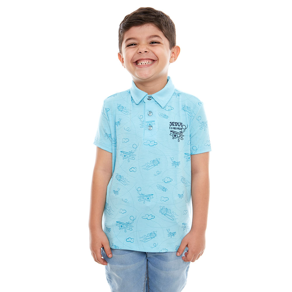 Camiseta Gola Polo infantil Jesus é o meu piloto GMP9679 - Azul Bebe  