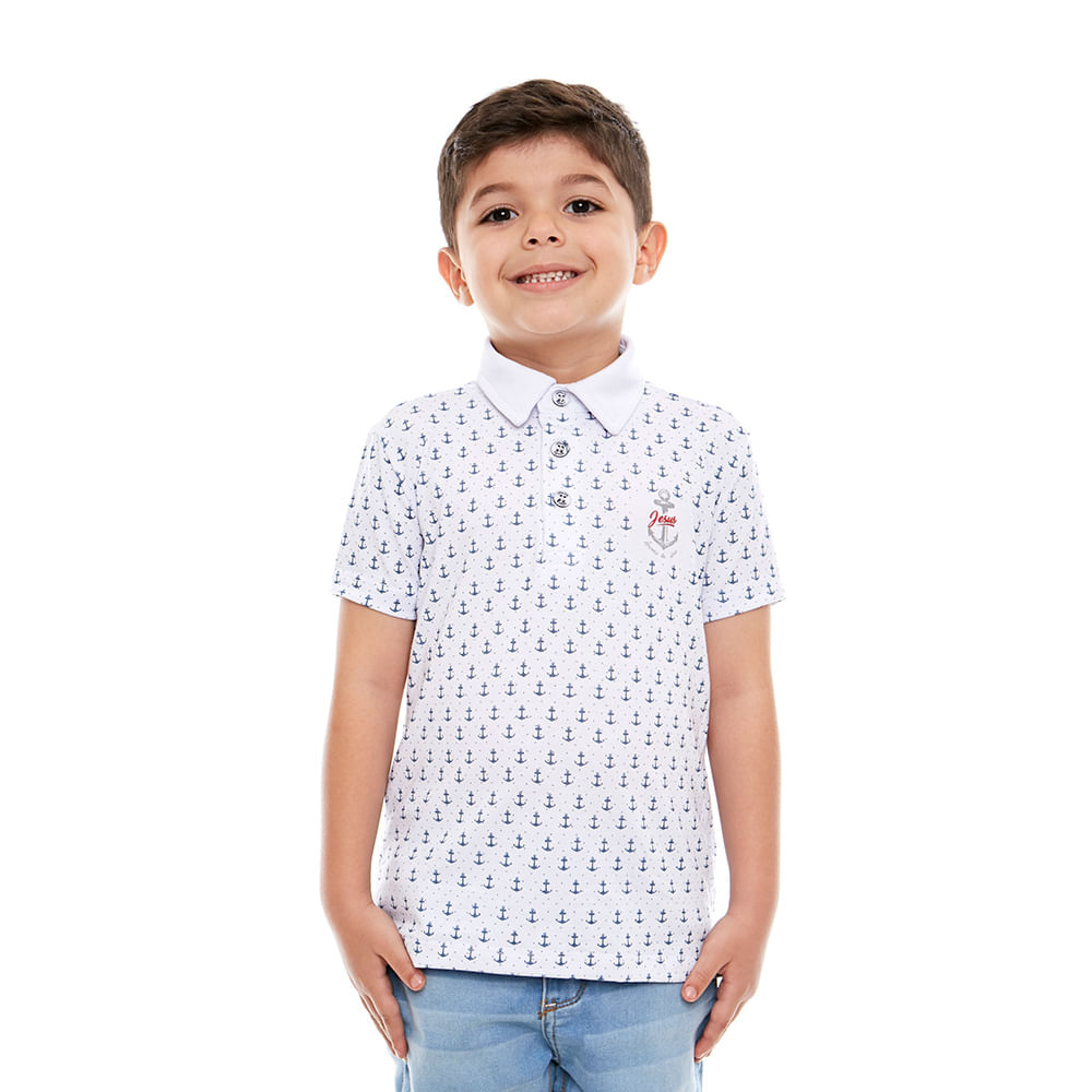 Camiseta Gola Polo infantil Jesus Âncora da alma GMP9683 - Branco  