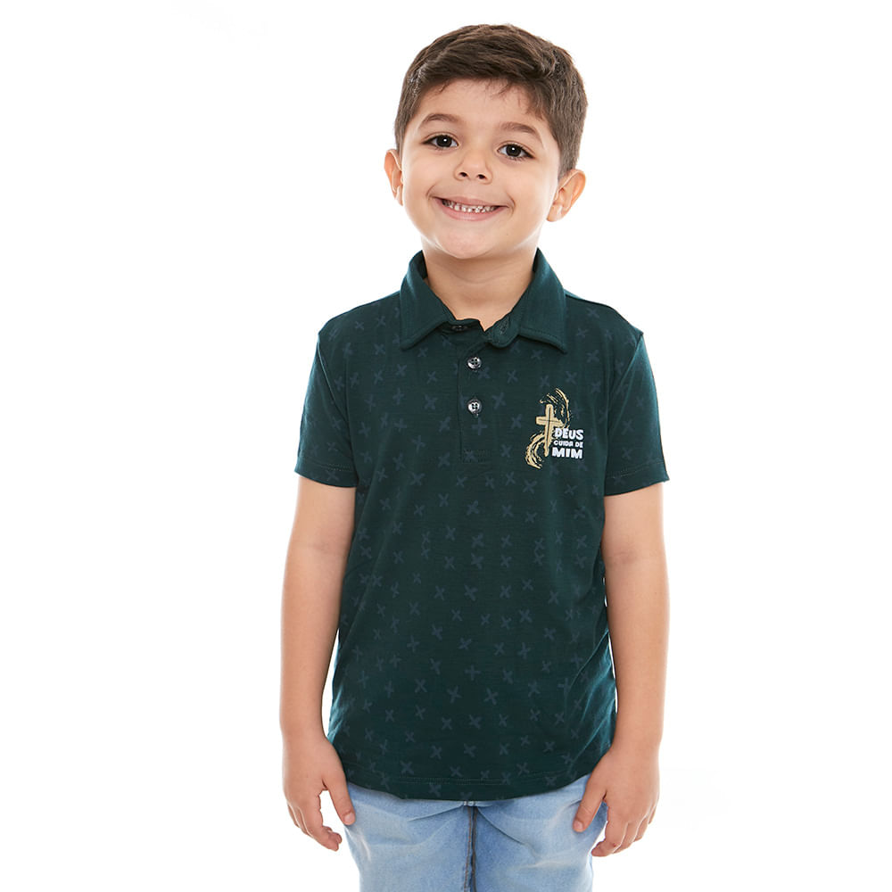 Camiseta Gola Polo infantil Deus cuida de mim GMP9686 - Verde  