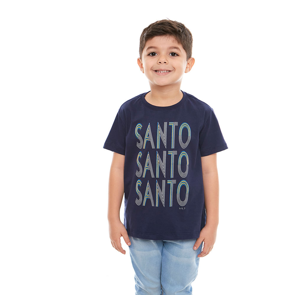 Azul Marinho  - Camiseta Infantil Santo, Santo, Santo MS11906