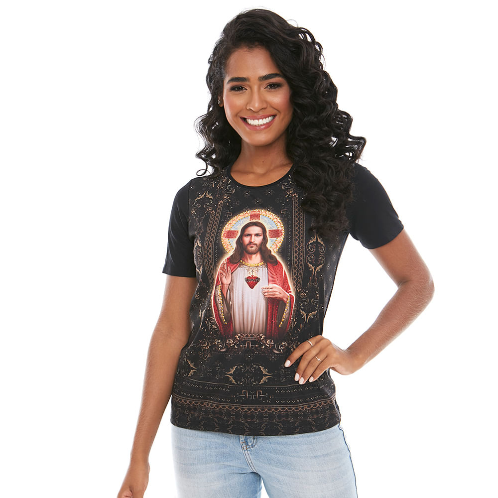 Baby Look Sagrado Coração de Jesus FS12216 - Preto  