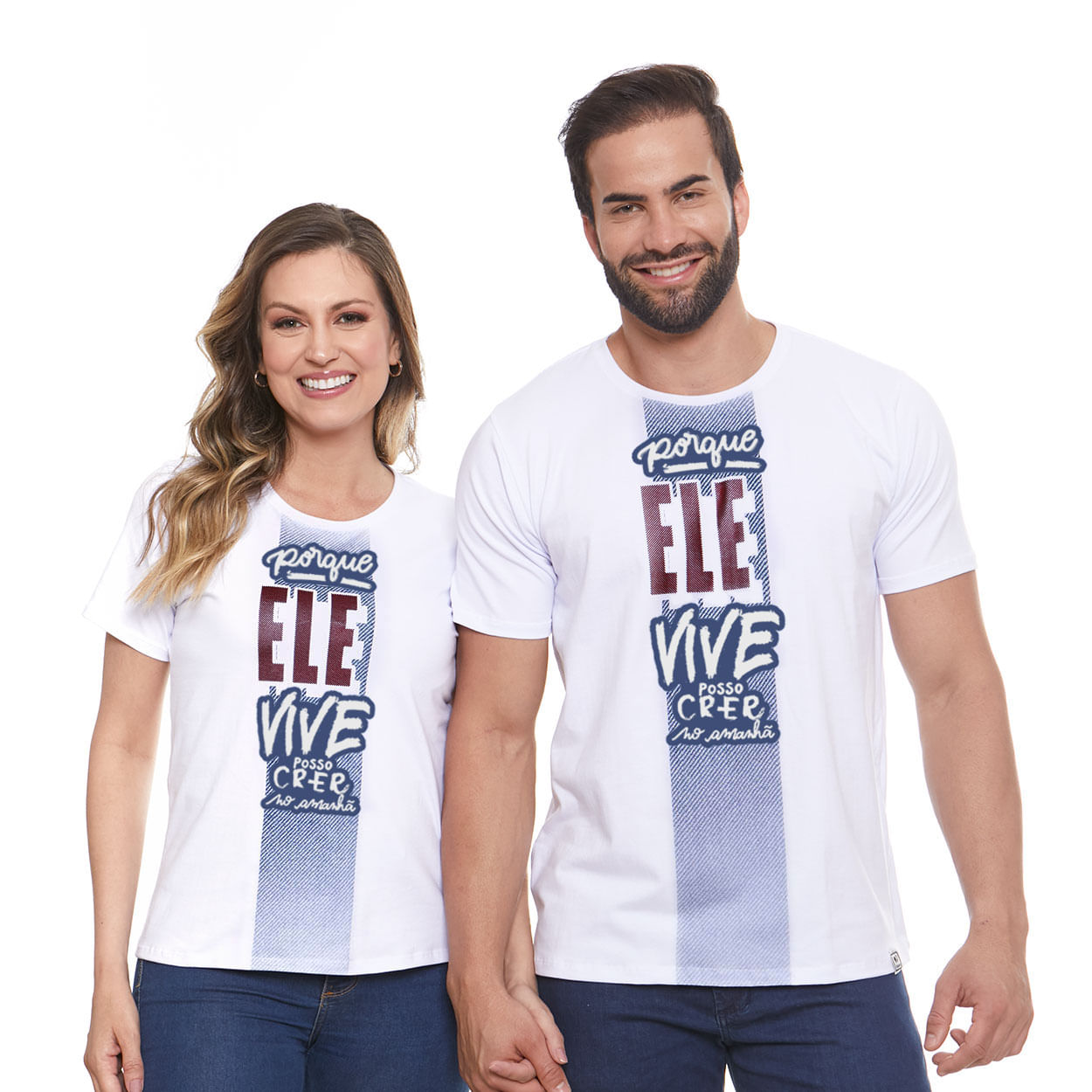 Camiseta Porque Ele Vive Posso Crer no Amanhã MS12511 - Branco  