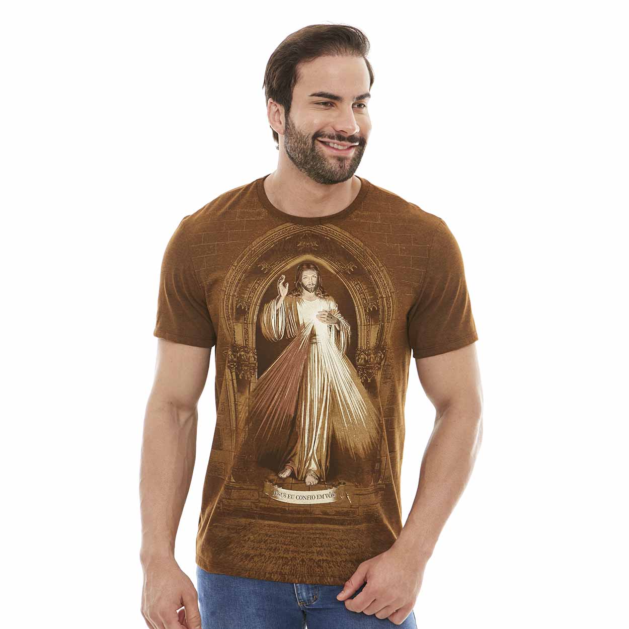 Camiseta Jesus Misericordioso Slim DV12333 - Caqui  