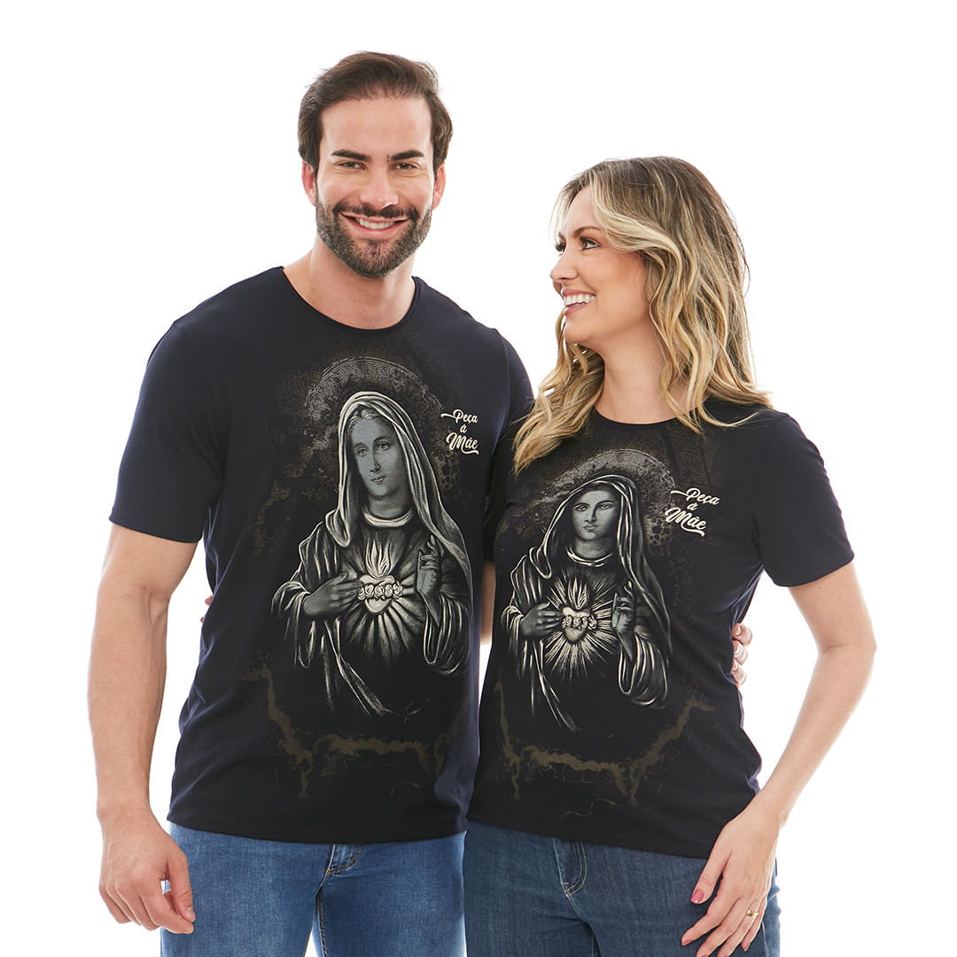 Camiseta Imaculado Coração de Maria e Sagrado Coração do Menino Jesus DV12361 - Preto  