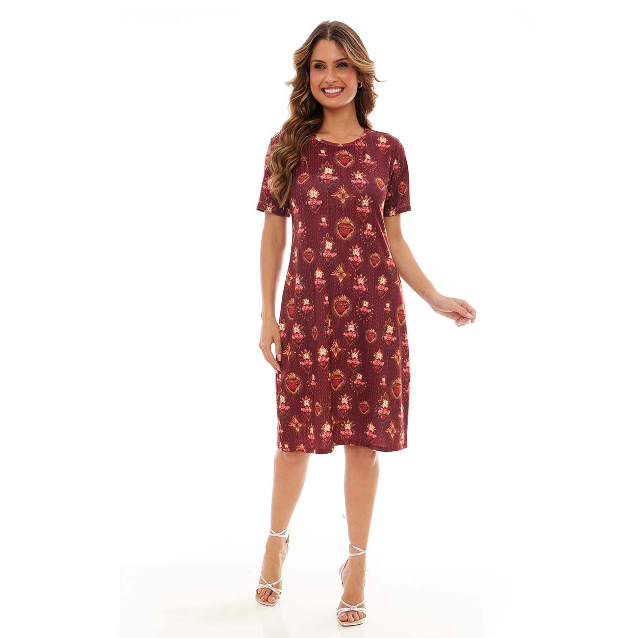 Vestido imaculado Coração de Maria e Sagrado Coração de Jesus DVV12686 - Estampado  