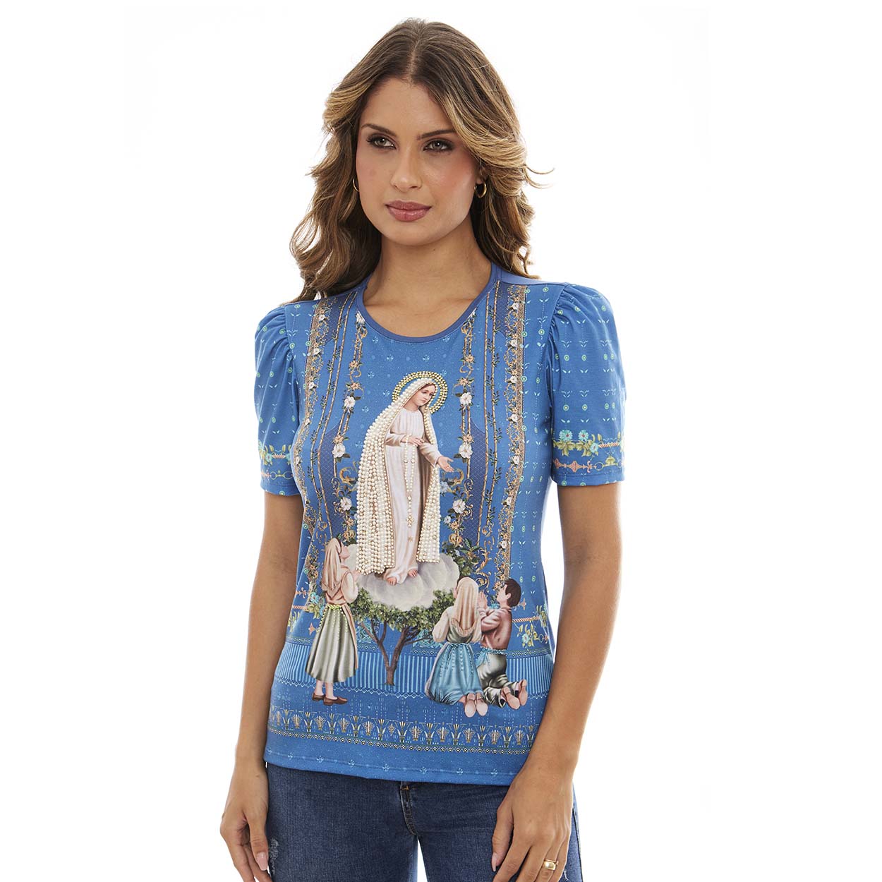 Baby Look Nossa Senhora de Fátima PR12491 - Azul Petroleo  