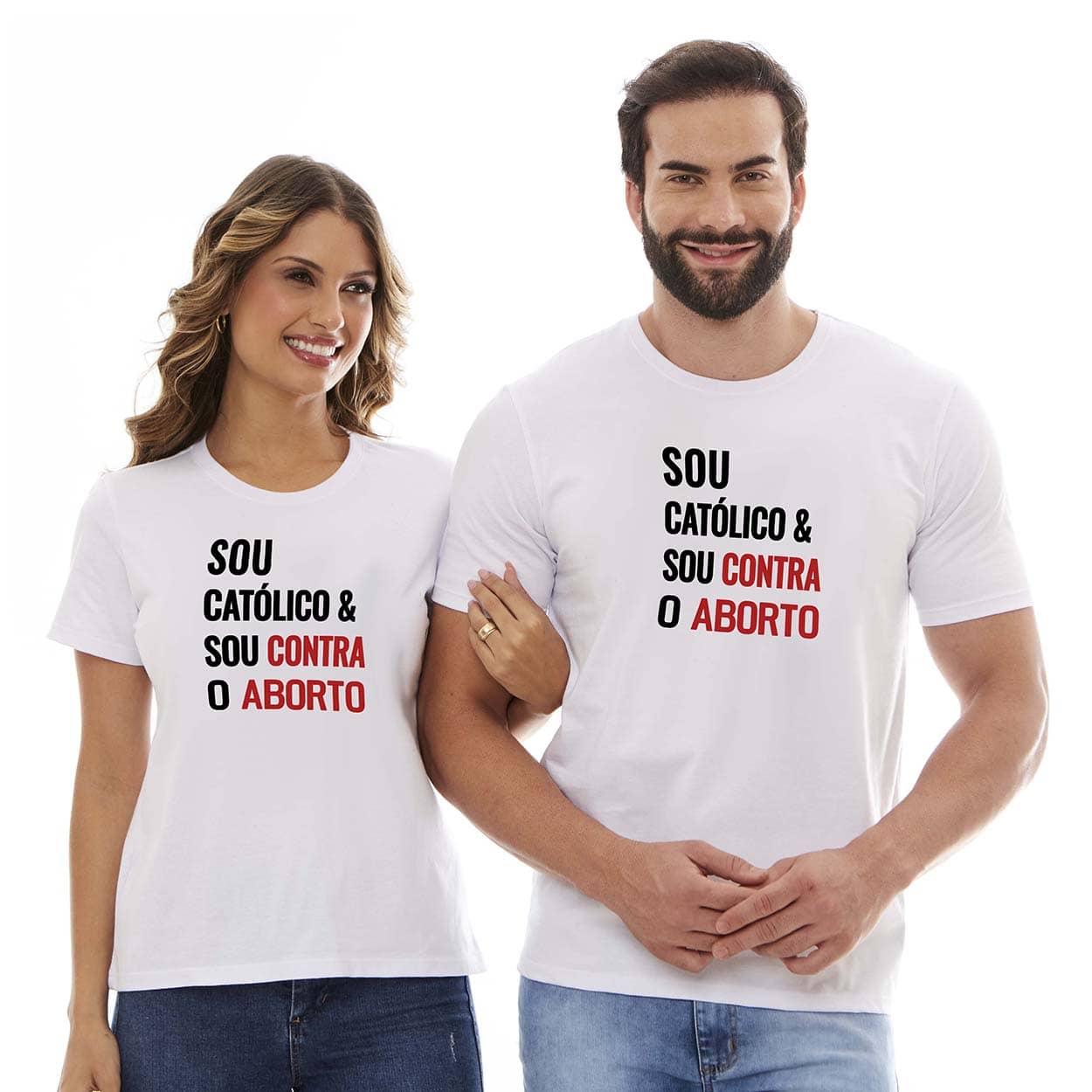 Branco  - Camiseta Sou Católico e Sou Contra o Aborto MS12835