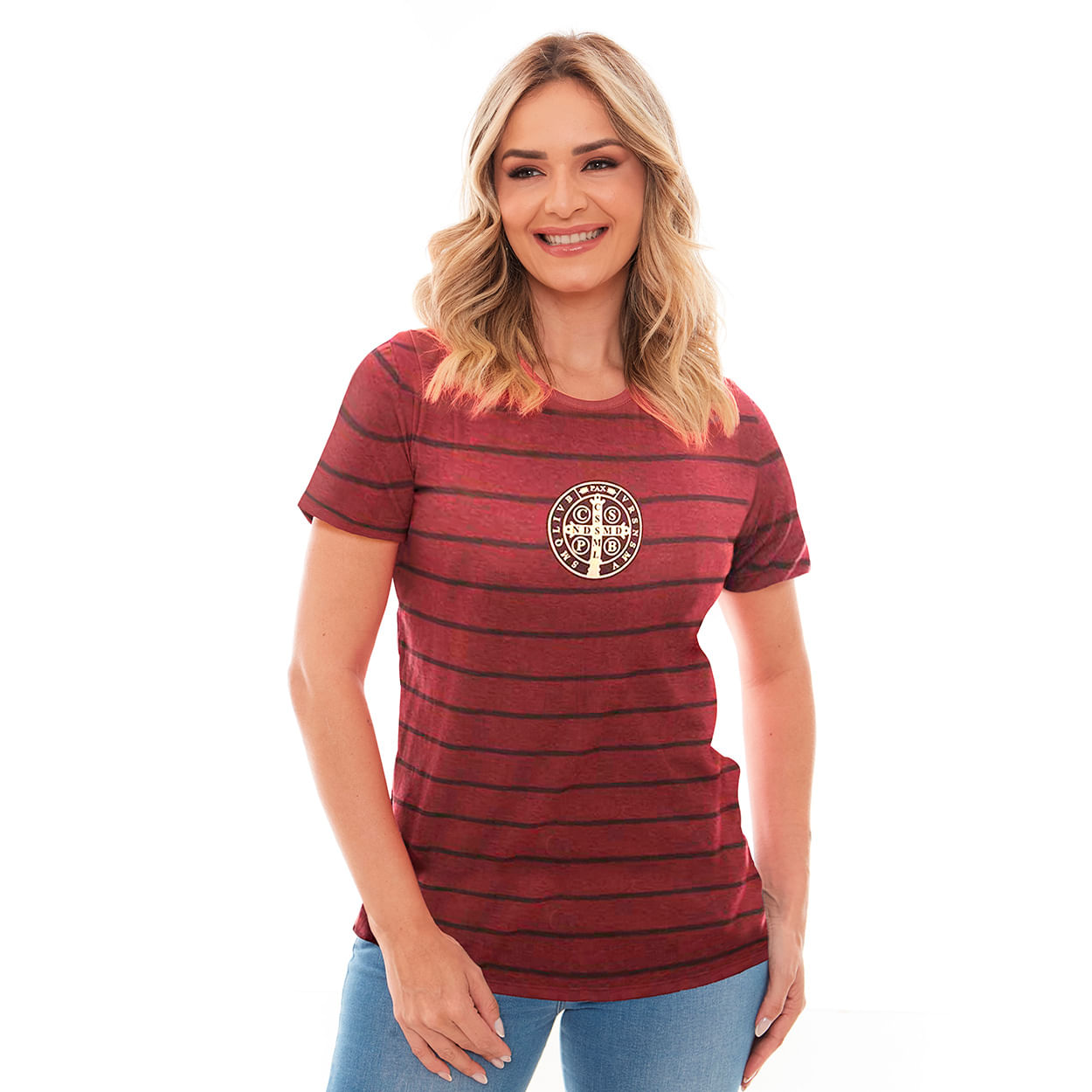 Camiseta Slim Medalha de São Bento DV12256 - Vermelho  