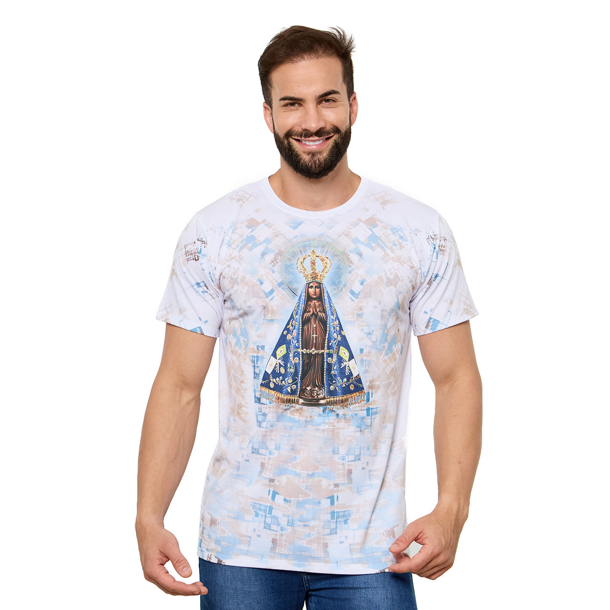 Branco  - Camiseta Nossa Senhora Aparecida DV13249 - Leves Detalhes - OUTLET