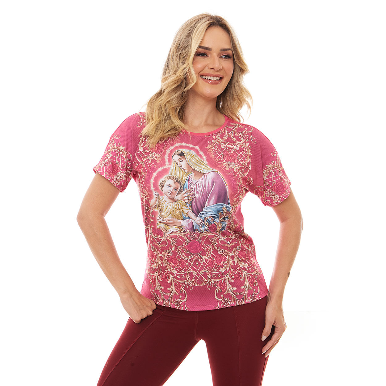 Rosa Pink  - Blusa com estampa de Nossa Senhora do Rosário FS12772