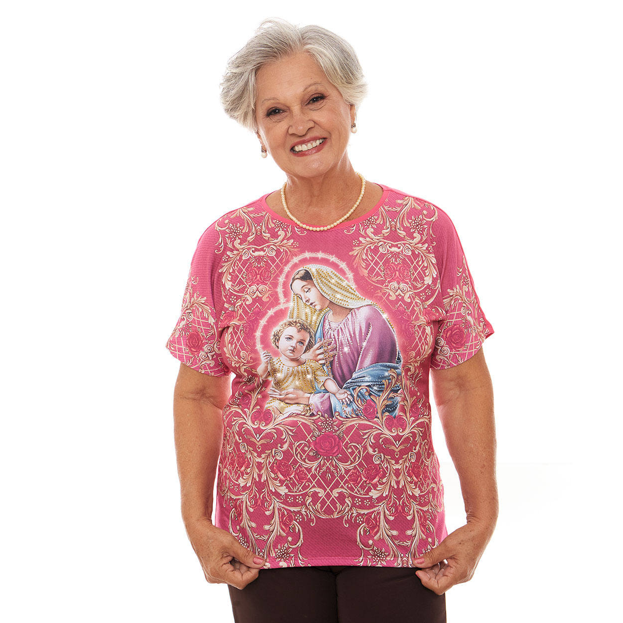 Rosa Pink  - Blusa com estampa de Nossa Senhora do Rosário FS12772