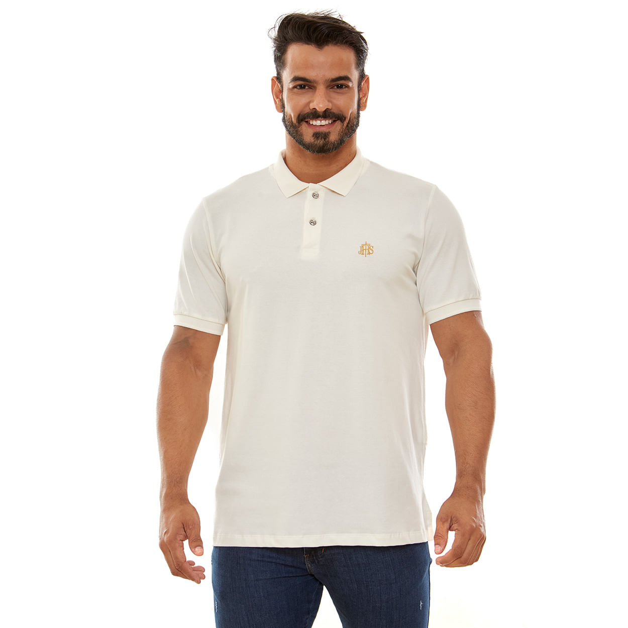 Camiseta Católica Gola Polo JHS GMP13116 - Offwhite  