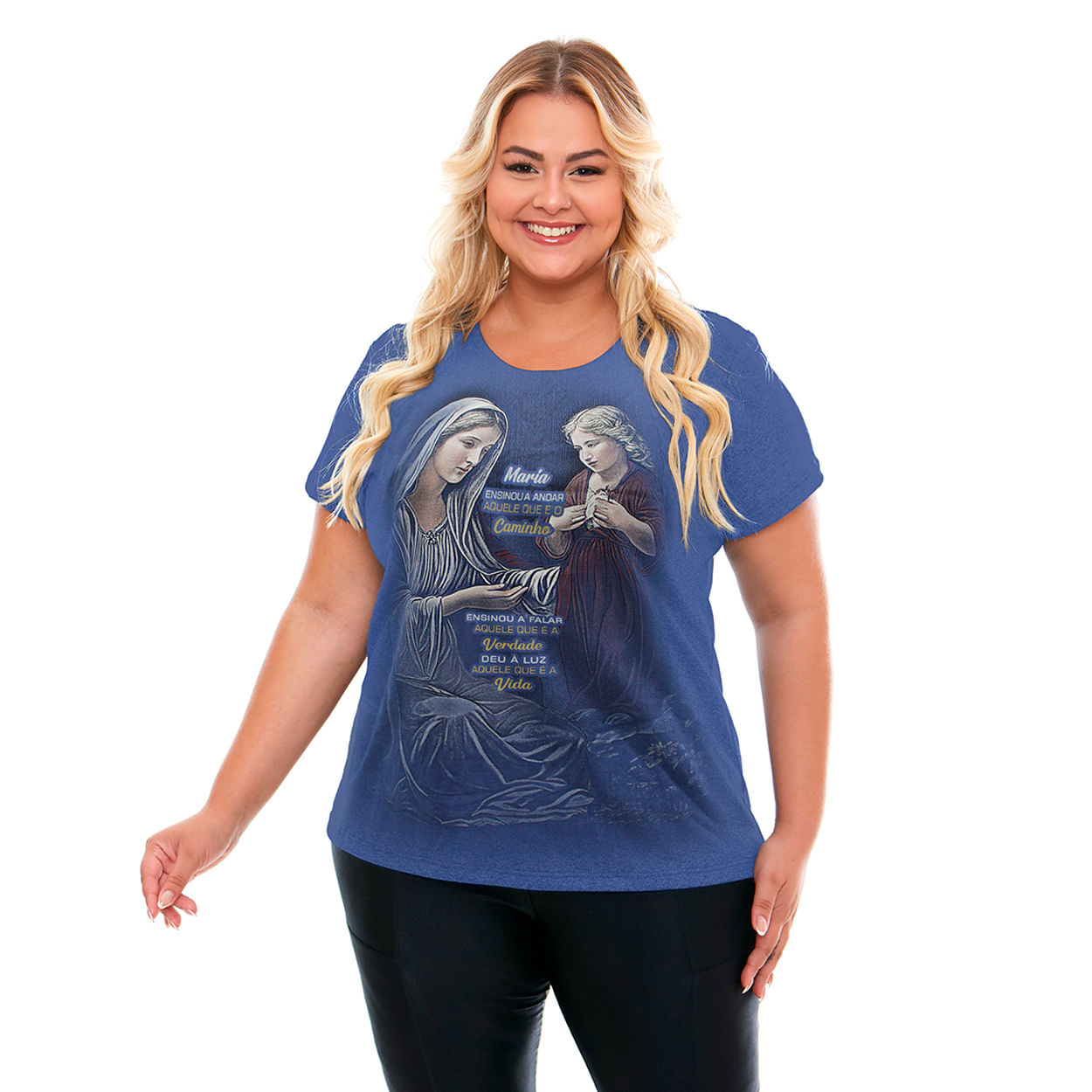 Baby Look Plus Size Mãe Santíssima DVP12878 - Azul Petroleo  