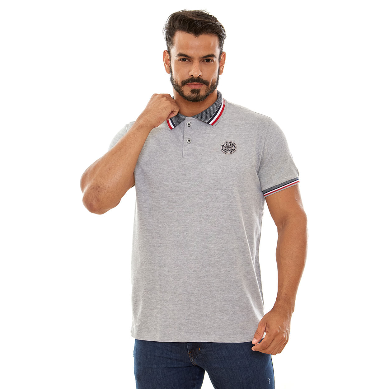 Camiseta Gola Polo Medalha de São Bento GMP13191 - Cinza Mescla Medio  