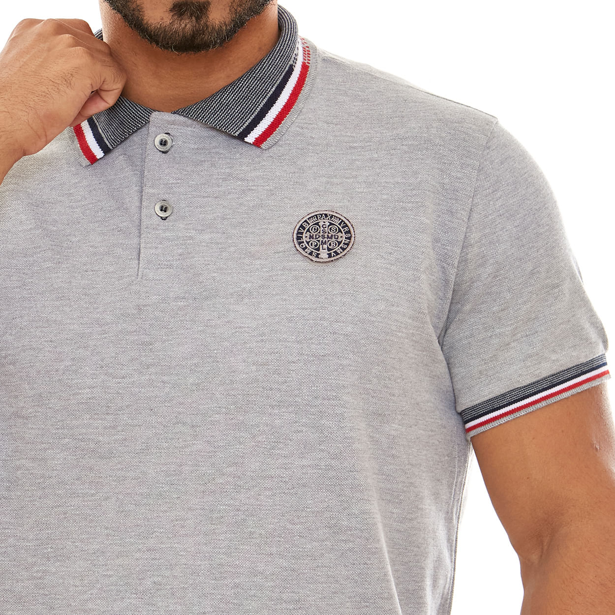 Camiseta Gola Polo Medalha de São Bento GMP13191 - Cinza Mescla Medio  