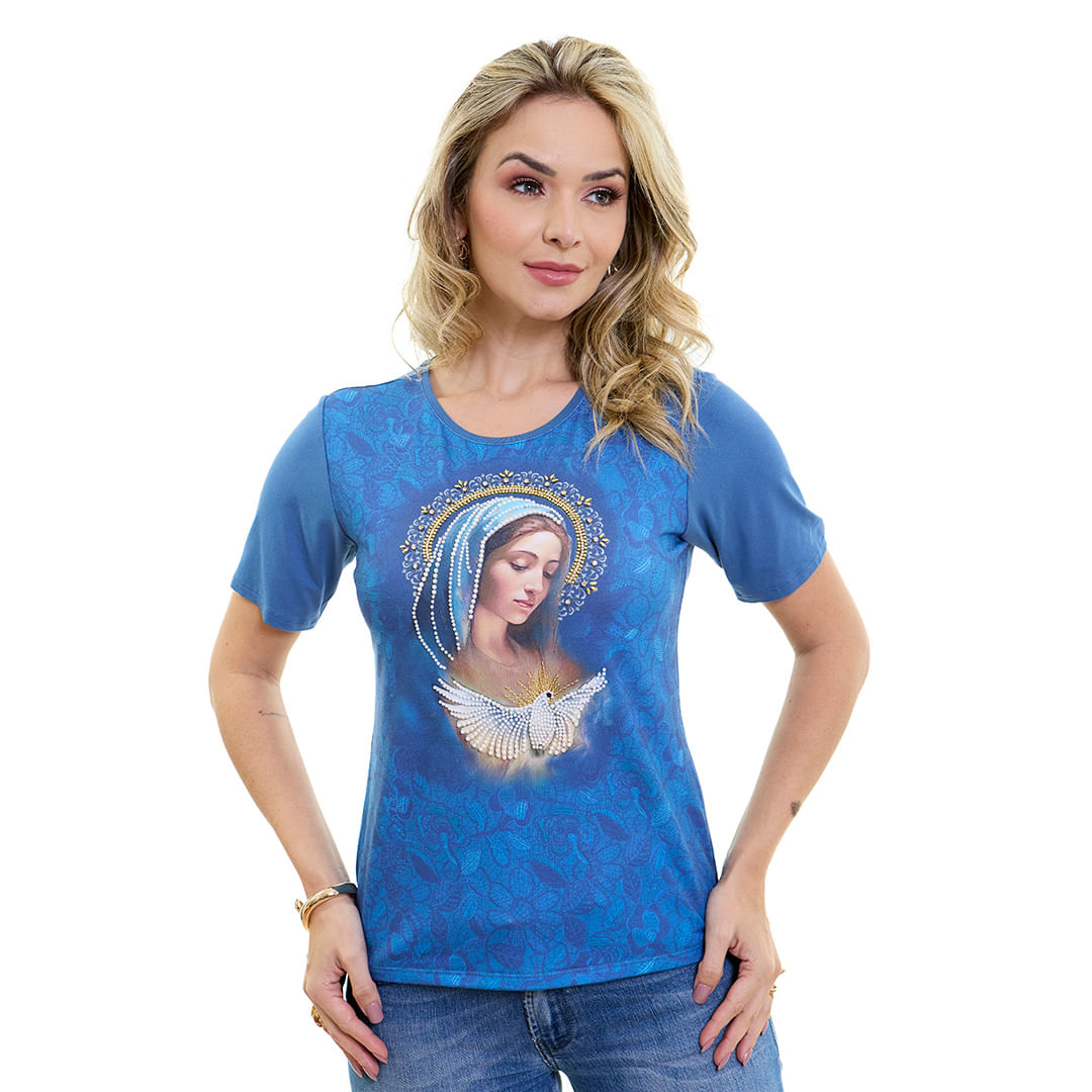 Baby Look Nossa Senhora com o Espírito Santo PR12890 - Azul Petroleo  