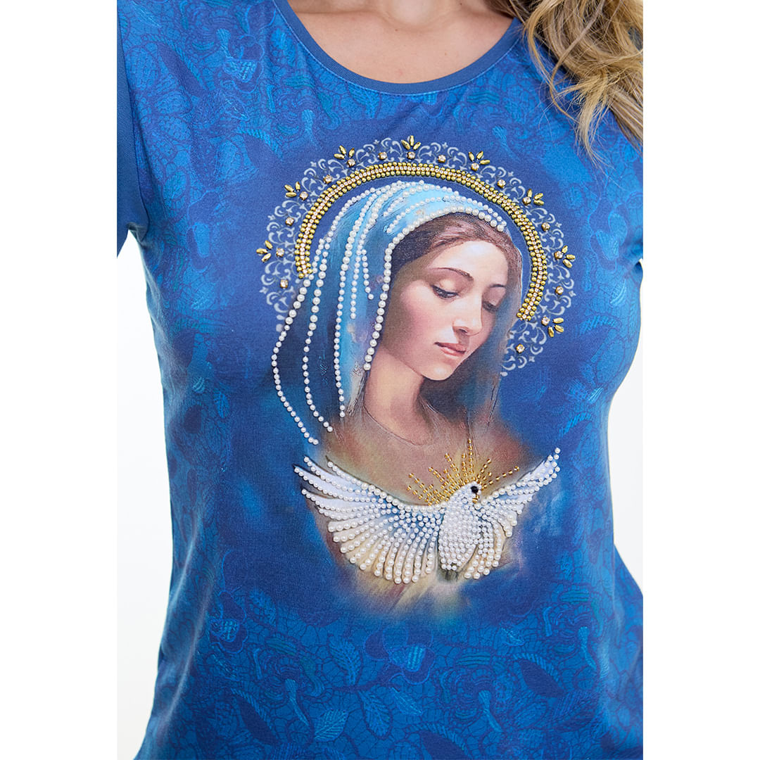 Baby Look Nossa Senhora com o Espírito Santo PR12890 - Azul Petroleo  