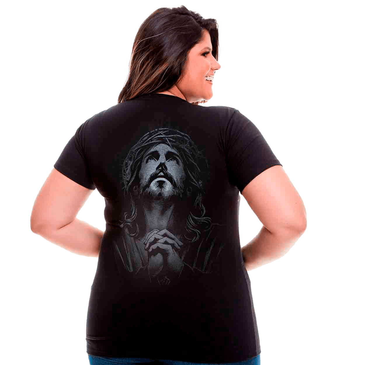 Baby Look Plus Size Jesus Cristo MSP13176 - Preto  