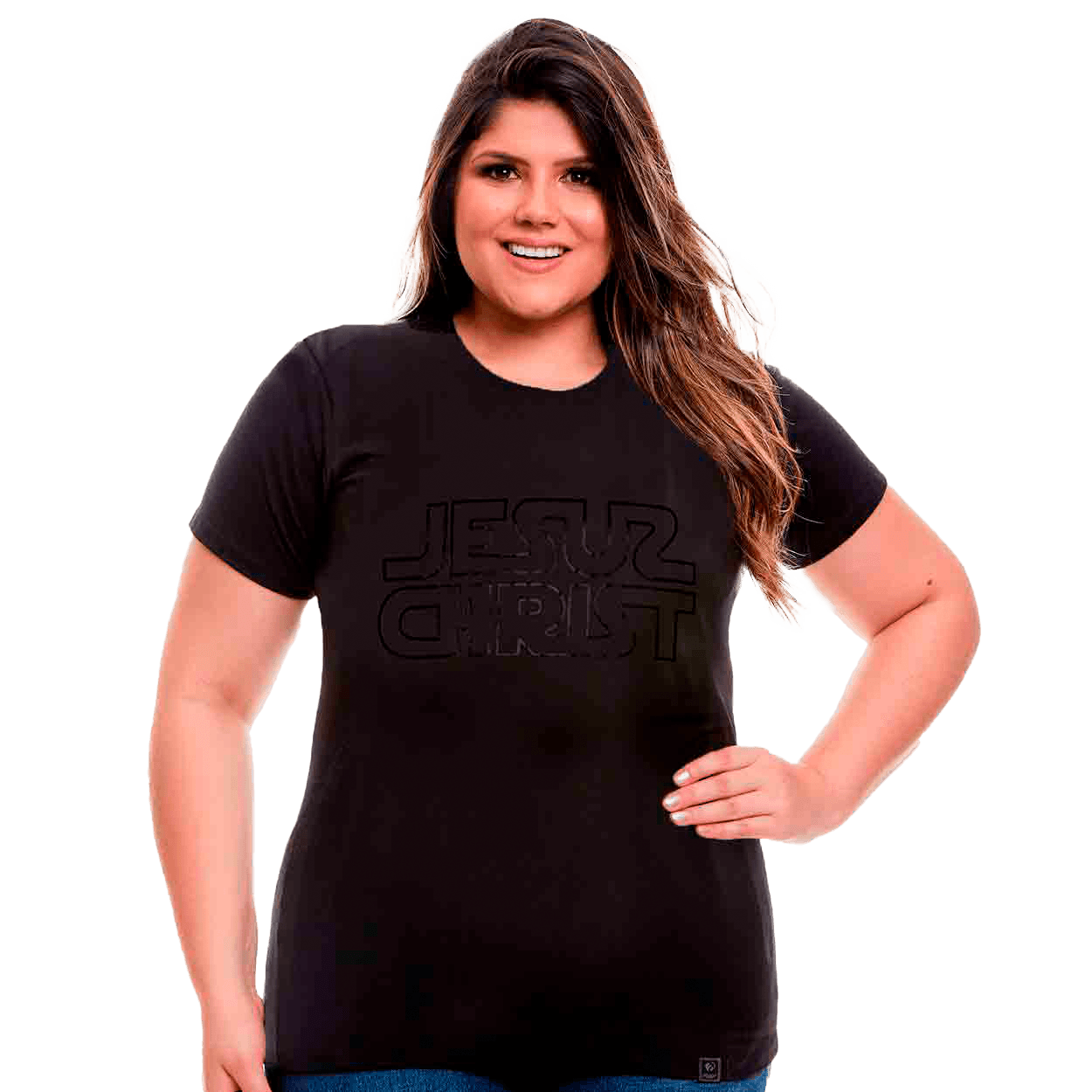 Baby Look Plus Size Jesus Cristo MSP13176 - Preto  