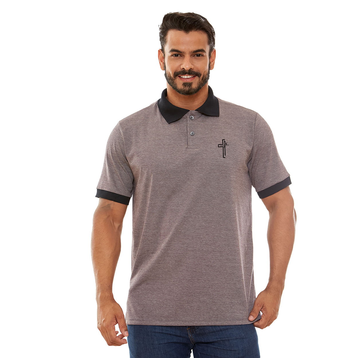 Camiseta Gola Polo Fé GMP13139 - Marrom Mescla  