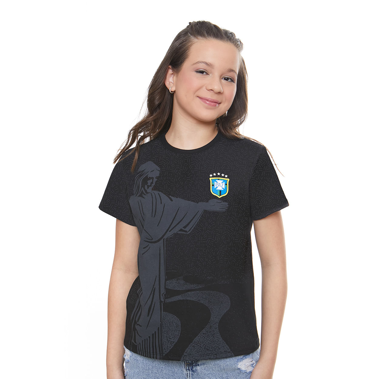 Camiseta Infanto Juvenil Cristo Redentor MS11698 - Preto  