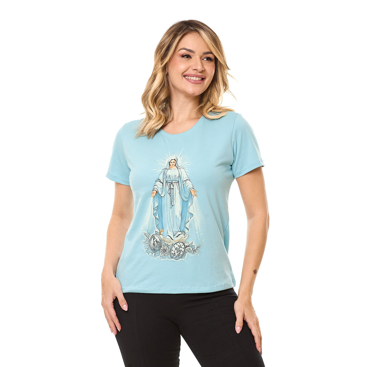 Baby Look Nossa Senhora das Graças DV13333 - Azul Celeste  