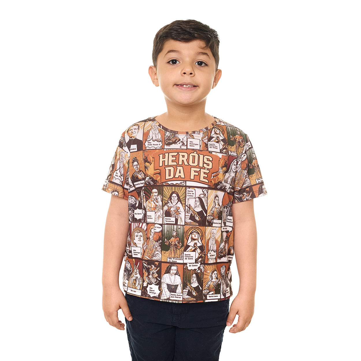 Camiseta Infantil Unissex Heróis da Fé DV13363 - Estampado  