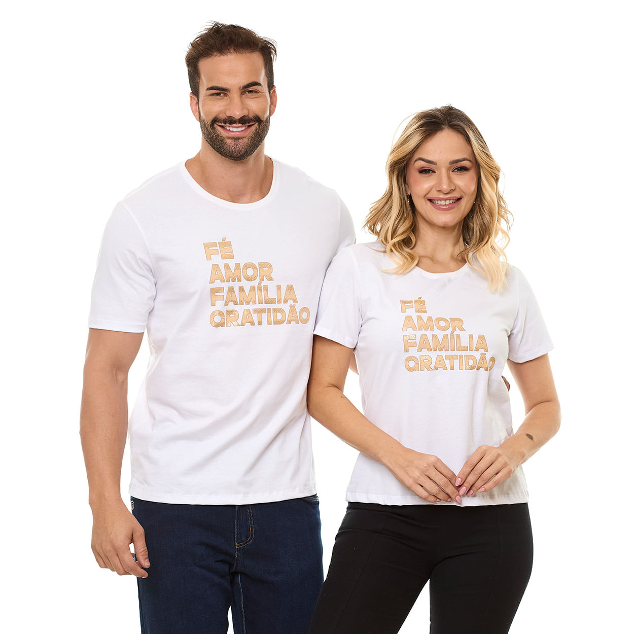 Branco  - Camiseta Fé, Amor, Família, Gratidão MS13280