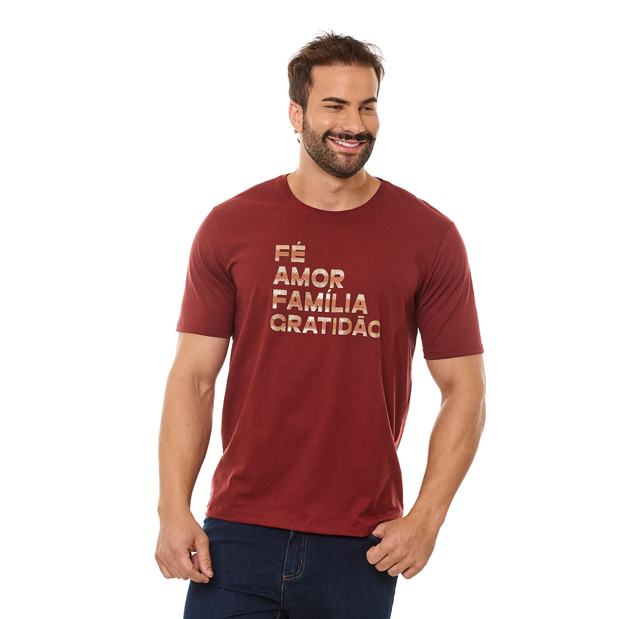 Vermelho  - Camiseta Fé, Amor, Família, Gratidão MS13280